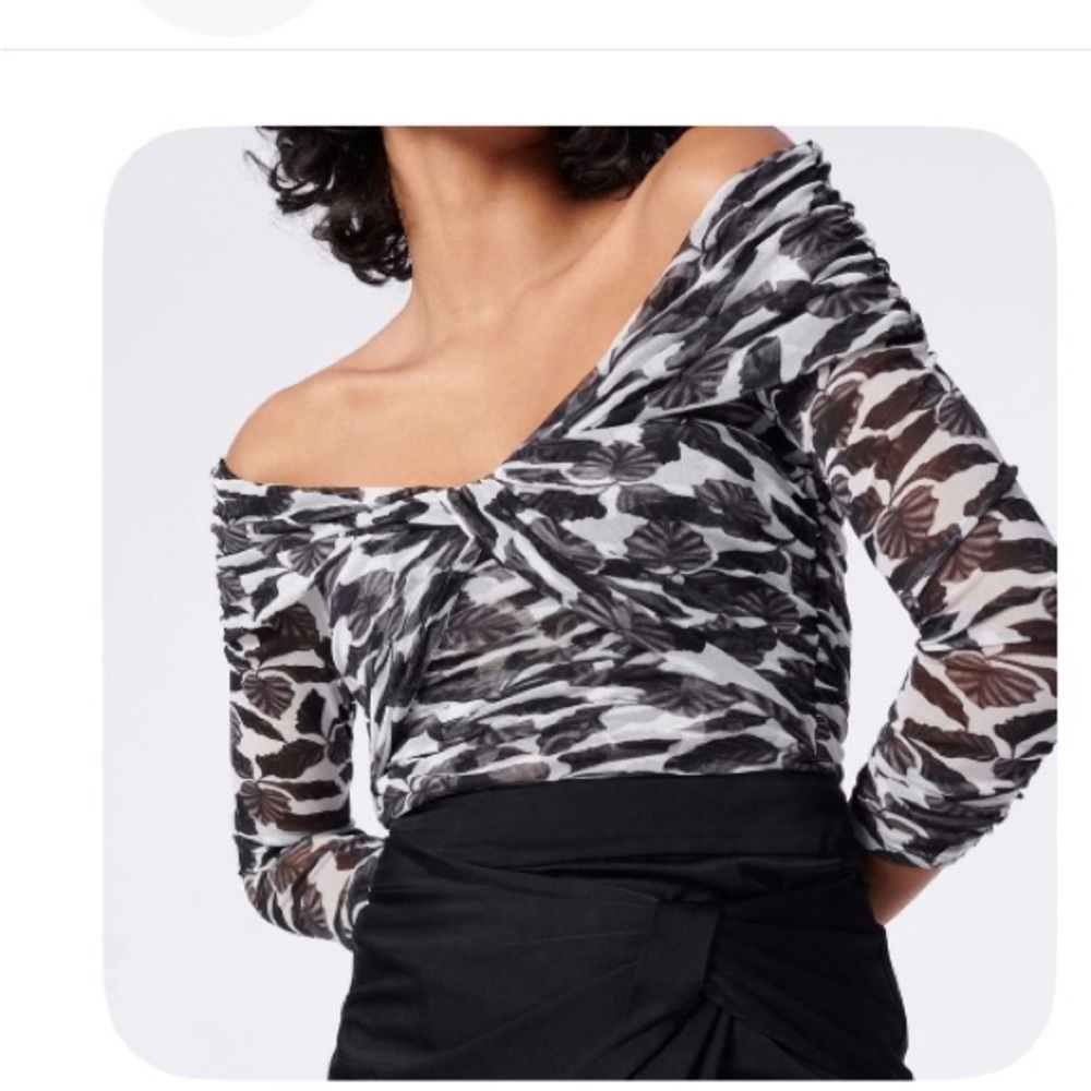Diane Von Furstenberg Salem, mesh bodysuit Leaf Pattern Top. Size Large